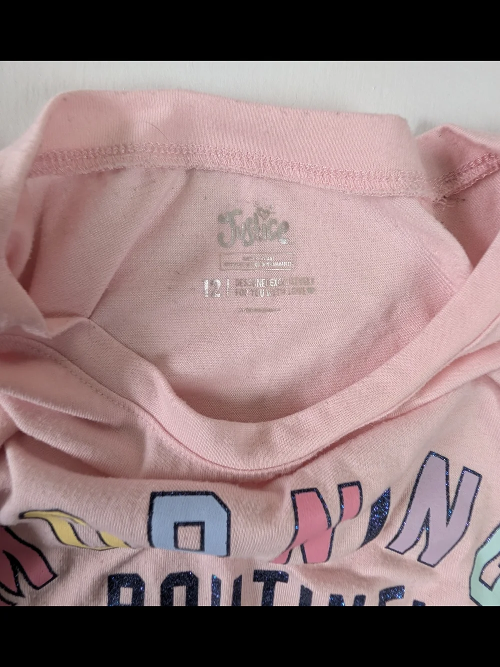Justice Pink 'Morning Routine' Graphic Tee with Pastel Letters